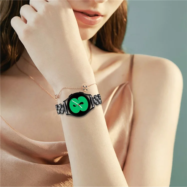 Para Samsung Galaxy Watch7 de 44 mm / 40 mm Correa de aleación con decoración de cristales de Rhinestone - Negro