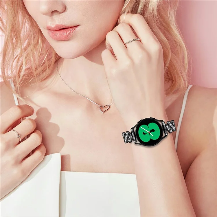 Para Samsung Galaxy Watch7 de 44 mm / 40 mm Correa de aleación con decoración de cristales de Rhinestone - Negro