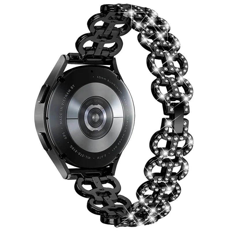 For Samsung Galaxy Watch7 44mm / 40mm Alloy Band Gourd Design Bling Watch Strap Replacement Bracelet - Black