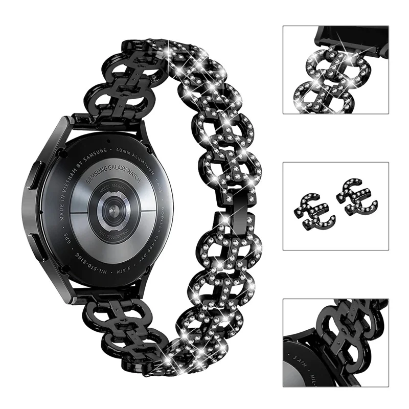 For Samsung Galaxy Watch7 44mm / 40mm Alloy Band Gourd Design Bling Watch Strap Replacement Bracelet - Black