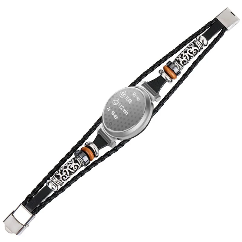 For Garmin Lily 2 Ethnic Band Bracelet Leather+Metal Wrist Strap - Black