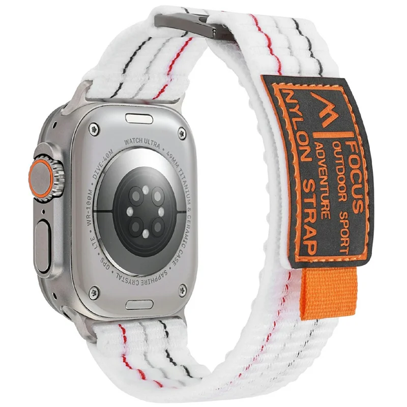 For Apple Watch Ultra 3 2 1 49mm / Series 11 10 46mm / 9 8 7 45mm / SE3 SE2 SE 6 5 4 44mm / 3 2 1 42mm Nylon Loop Watch Strap - White