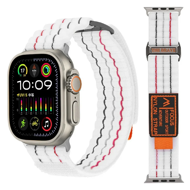 For Apple Watch Ultra 3 2 1 49mm / Series 11 10 46mm / 9 8 7 45mm / SE3 SE2 SE 6 5 4 44mm / 3 2 1 42mm Nylon Loop Watch Strap - White