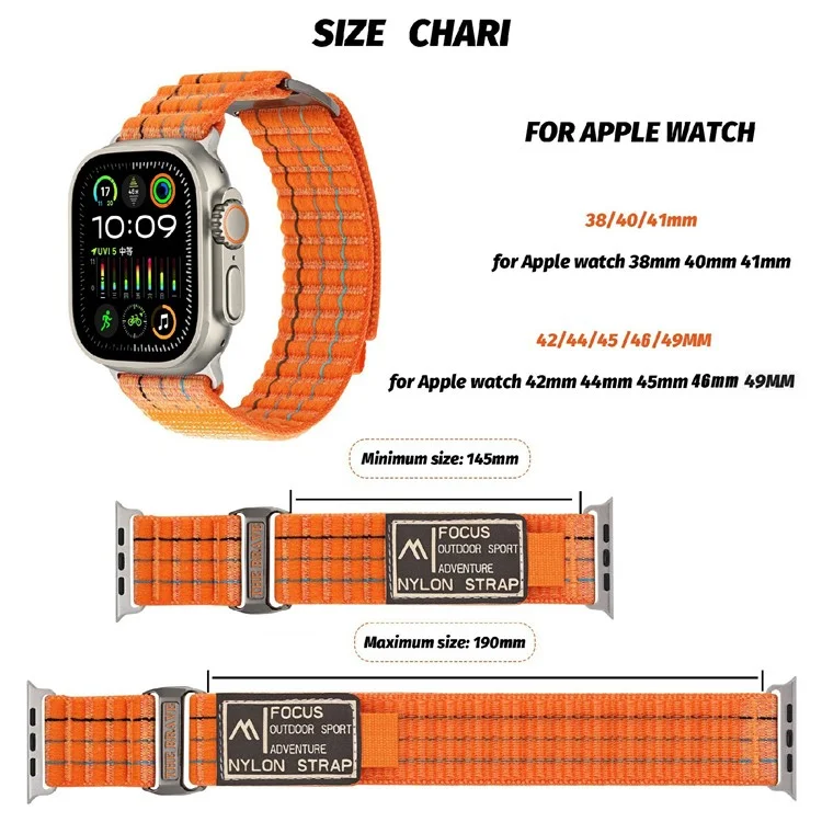 For Apple Watch Series 10 42mm  /  9 8 7 41mm  /  SE (2023) SE (2022) SE 6 5 4 40mm  /  3 2 1 38mm Nylon Loop Watch Strap - Orange