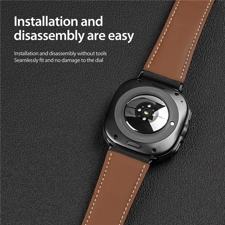 DUX DUCIS YA Series for Samsung Galaxy Watch Ultra 47mm Genuine Cow Leather Strap Magnetic Band - Black