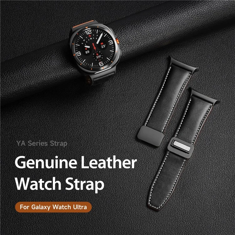 DUX DUCIS YA Series for Samsung Galaxy Watch Ultra 47mm Genuine Cow Leather Strap Magnetic Band - Black