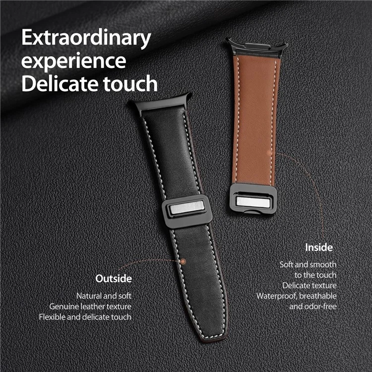 DUX DUCIS YA Series for Samsung Galaxy Watch Ultra 47mm Genuine Cow Leather Strap Magnetic Band - Black