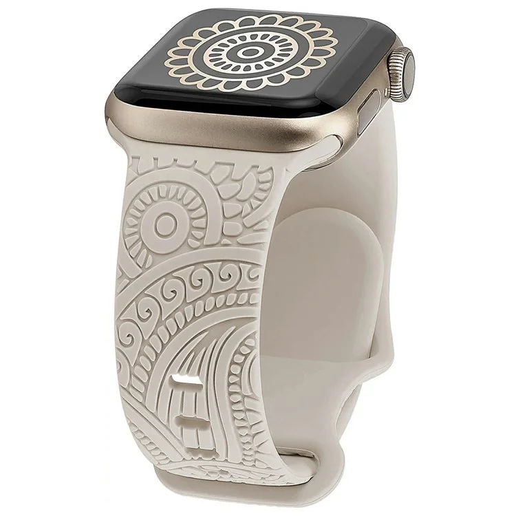 Silicone Strap for Apple Watch Series 10 46mm / Ultra 2 Ultra 49mm / Series 9 8 7 45mm / SE (2023) SE (2022) SE 6 5 4 44mm / 3 2 1 42mm - Starlight