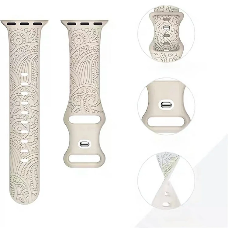 Silicone Strap for Apple Watch Series 10 46mm / Ultra 2 Ultra 49mm / Series 9 8 7 45mm / SE (2023) SE (2022) SE 6 5 4 44mm / 3 2 1 42mm - Starlight