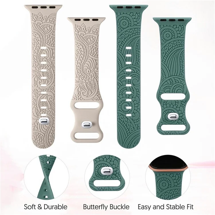 Silicone Strap for Apple Watch Series 10 46mm / Ultra 2 Ultra 49mm / Series 9 8 7 45mm / SE (2023) SE (2022) SE 6 5 4 44mm / 3 2 1 42mm - Starlight