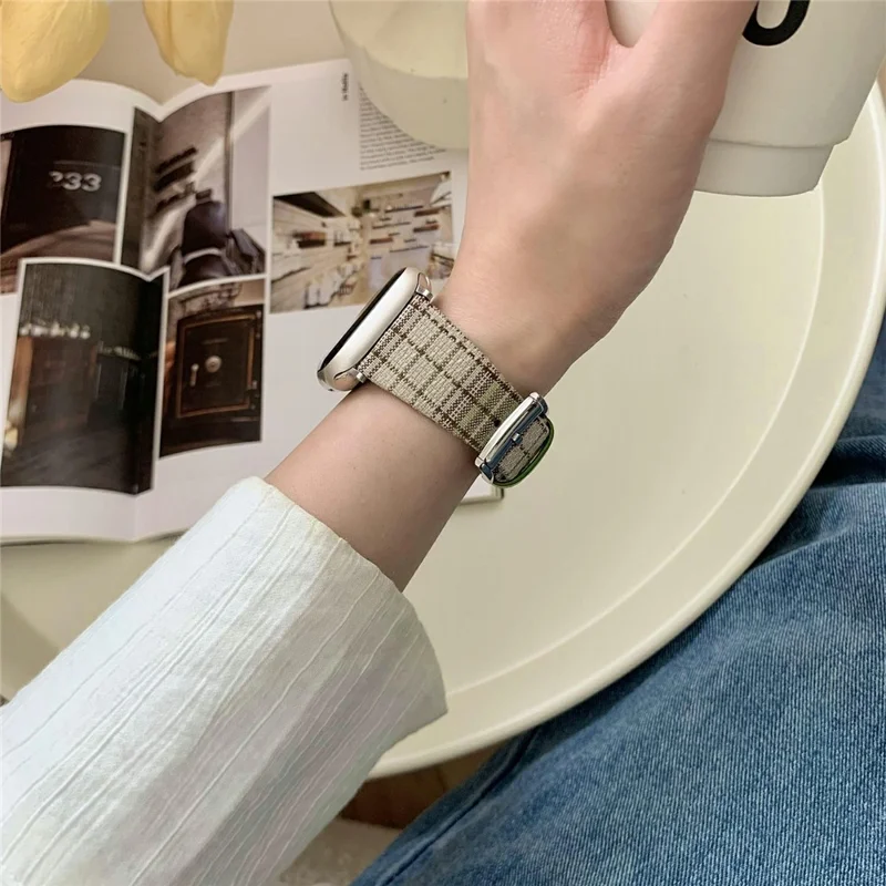 Plaid Woolen Strap for Apple Watch Series 11 10 42mm / 9 8 7 41mm / SE3 SE2 SE 6 5 4 40mm / 3 2 1 38mm - Style 7