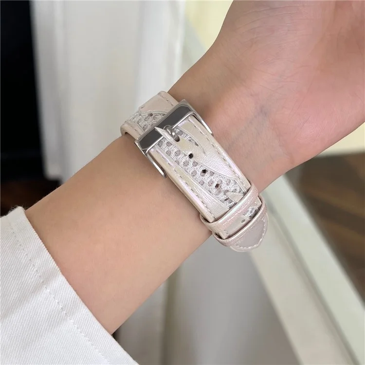 Mesh + Lederarmband für Apple Watch Series 10 46mm / Ultra 2 Ultra 49mm / Series 9 8 7 45mm / SE (2023) SE (2022) SE 6 5 4 44mm / 3 2 1 42mm - Weiß