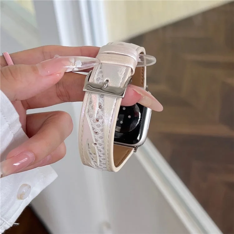 Mesh + Lederarmband für Apple Watch Series 10 46mm / Ultra 2 Ultra 49mm / Series 9 8 7 45mm / SE (2023) SE (2022) SE 6 5 4 44mm / 3 2 1 42mm - Weiß
