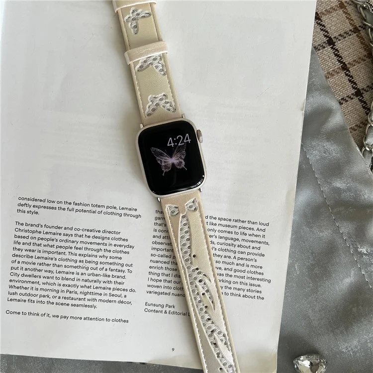Mesh + Lederarmband für Apple Watch Series 10 46mm / Ultra 2 Ultra 49mm / Series 9 8 7 45mm / SE (2023) SE (2022) SE 6 5 4 44mm / 3 2 1 42mm - Weiß