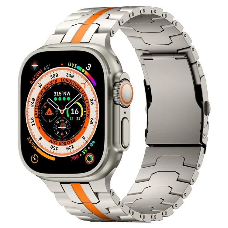 Pulseira de Relógio de Metal para Apple Watch Series 10 46mm / Ultra 2 Ultra 49mm / Series 9 8 7 45mm / SE (2023) SE (2022) SE 6 5 4 44mm / 3 2 1 42mm - Titânio+Laranja