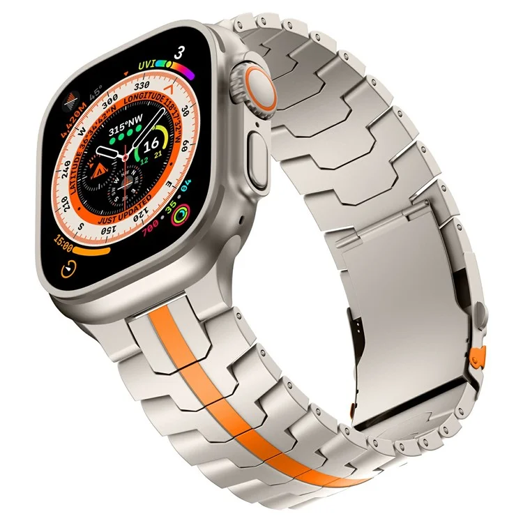 Pulseira de Relógio de Metal para Apple Watch Series 10 46mm / Ultra 2 Ultra 49mm / Series 9 8 7 45mm / SE (2023) SE (2022) SE 6 5 4 44mm / 3 2 1 42mm - Titânio+Laranja