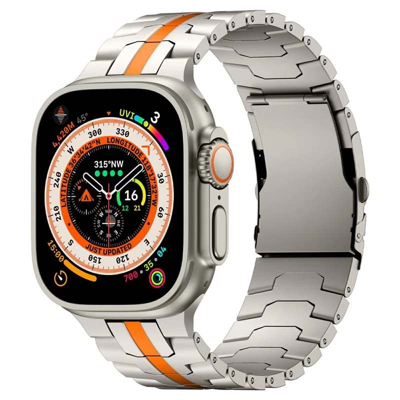 Titanium Alloy Watch Strap for Apple Watch Series 10 42mm  /  9 8 7 41mm  /  SE (2023) SE (2022) SE 6 5 4 40mm  /  3 2 1 38mm - Titanium+Orange
