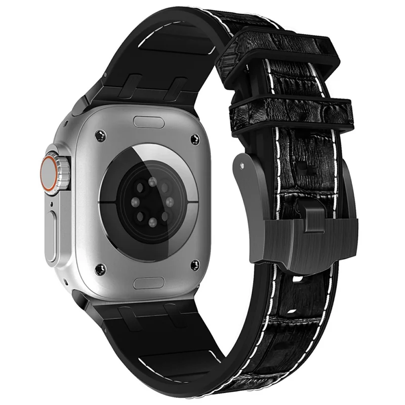 Banda de Silicone para Apple Watch Series 10 46mm / Ultra 2 Ultra 49mm / Series 9 8 7 45mm / SE (2023) SE (2022) SE 6 5 4 44mm / 3 2 1 42mm - Preto+Branco+Preto