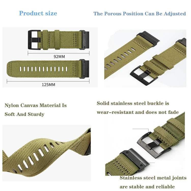 Watchband für Garmin Fenix 8 51mm / Enduro 3 / Instinct 2X Universal 26mm Schnellverschluss Nylon Leinwand Uhrenarmband - Olivgrün
