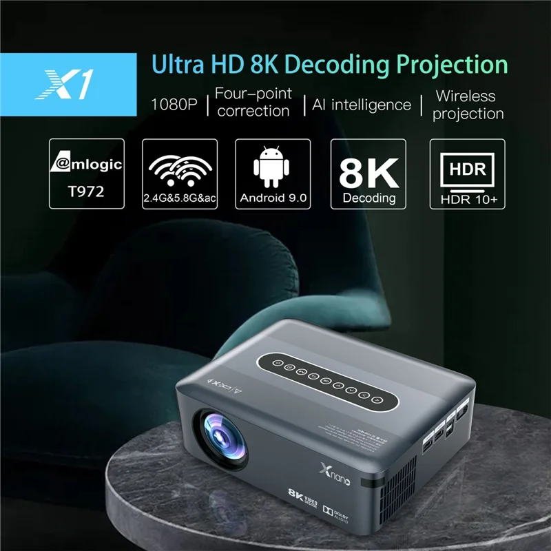 ProjectX1 Portable Projector WiFi Bluetooth-compatible Home Theater 8K HD Video Projector - EU Plug