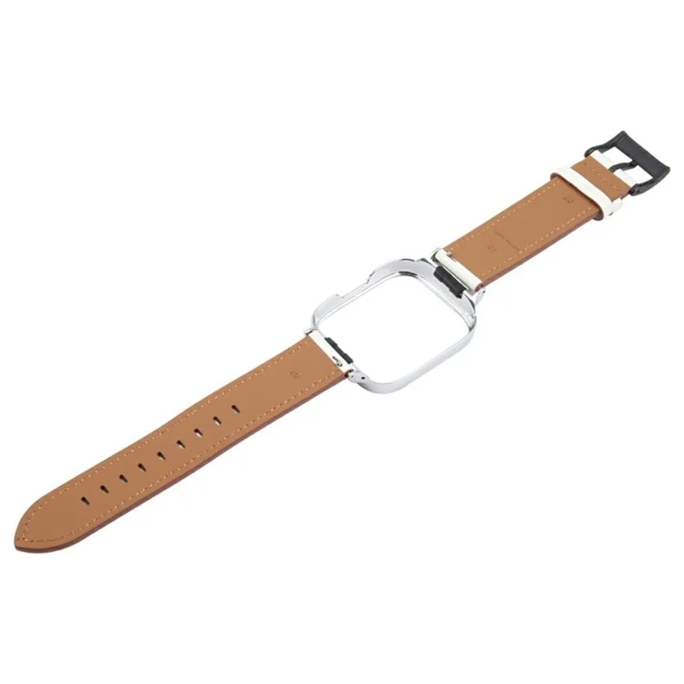 Pour Xiaomi Redmi Watch 3 Lite Remplacement de sangle en cuir de vache de couche supérieure avec boîtier de montre en métal - Blanc