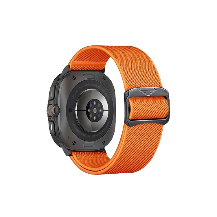 KALEBOL Sangle en Nylon pour Samsung Galaxy Watch Ultra 47mm Bande Élastique avec Boucle Tête de Taureau - Orange