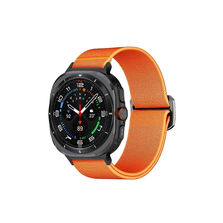 KALEBOL Sangle en Nylon pour Samsung Galaxy Watch Ultra 47mm Bande Élastique avec Boucle Tête de Taureau - Orange