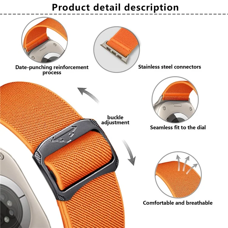 KALEBOL Nylon Strap for Apple Watch Series 10 42mm / 9 8 7 41mm / SE (2023) SE (2022) SE 6 5 4 40mm / 3 2 1 38mm Elastic Band - Orange