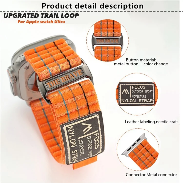 KALEBOL Nylon Sport Band для Apple Watch Series 10 46 мм / Ultra 2 Ultra 49 мм / 9 8 7 45 мм / SE (2023) SE (2022) SE 6 5 4 44 мм / 3 2 1 42 мм - оранжевый