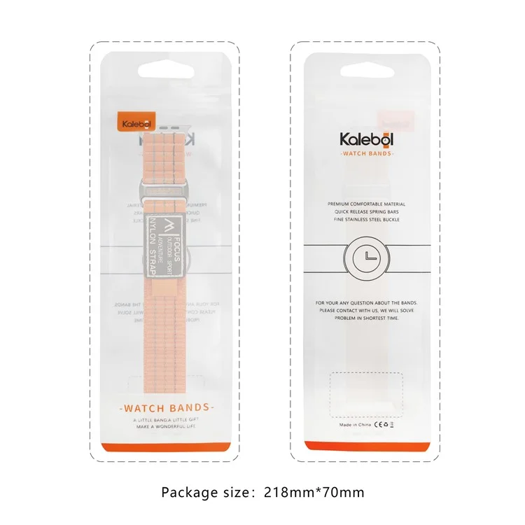 KALEBOL Nylon Sport Band для Apple Watch Series 10 46 мм / Ultra 2 Ultra 49 мм / 9 8 7 45 мм / SE (2023) SE (2022) SE 6 5 4 44 мм / 3 2 1 42 мм - оранжевый