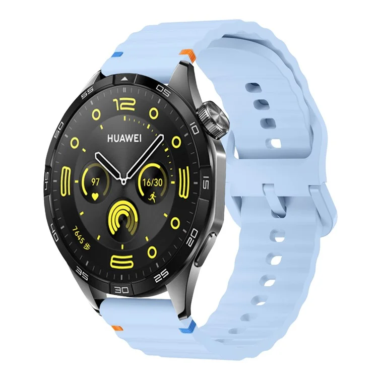 KALEBOL Silicone Band for Huawei Watch 4 / 4 Pro / GT 4 46mm , 22mm Wave Design Watch Strap - Baby Blue