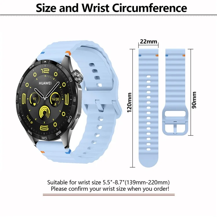 KALEBOL Silicone Band for Huawei Watch 4 / 4 Pro / GT 4 46mm , 22mm Wave Design Watch Strap - Baby Blue