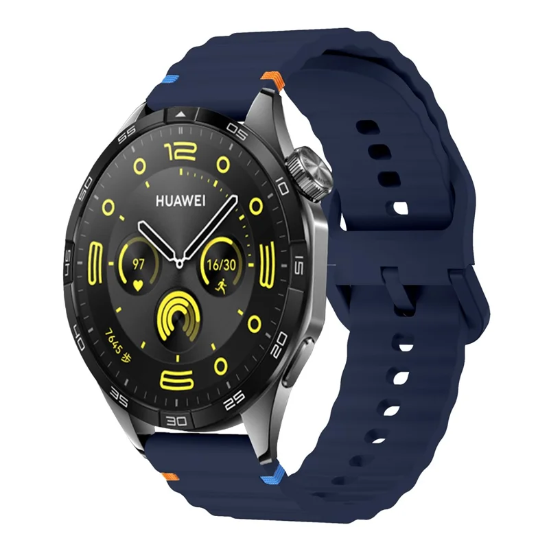 KALEBOL Silicone Band for Huawei Watch 4 / 4 Pro / GT 4 46mm , 22mm Wave Design Watch Strap - Midnight Blue
