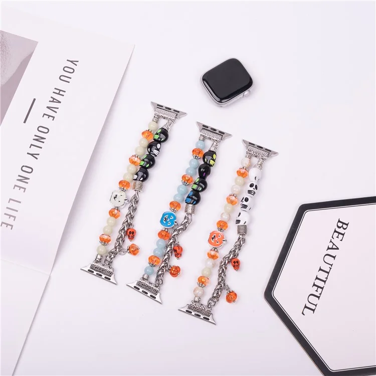 cinta brilhante de halloween para a série apple watch 10 42mm / 9 8 7 41mm / se (2023) se (2022) se 6 5 4 40mm / 3 2 1 38mm - crânio colorido