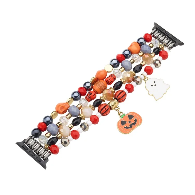 Correia de contas de Halloween para Apple Watch 10 46mm / Ultra 2 / Ultra 49mm / 9 8 7 45mm / SE (2023) SE (2022) SE 6 5 4 44mm / 3 2 1 42mm - Fantasma Branco