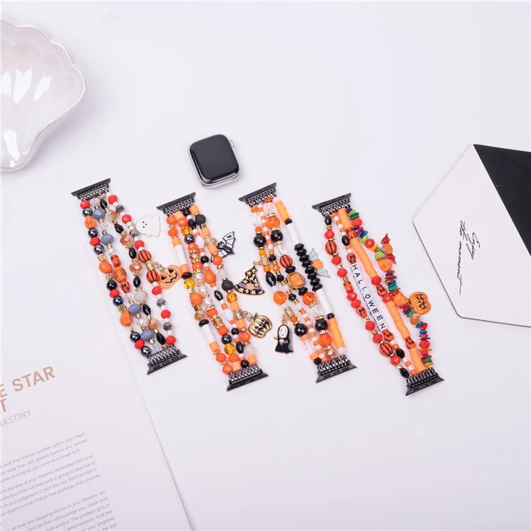 Correia de contas de Halloween para Apple Watch 10 46mm / Ultra 2 / Ultra 49mm / 9 8 7 45mm / SE (2023) SE (2022) SE 6 5 4 44mm / 3 2 1 42mm - Fantasma Branco