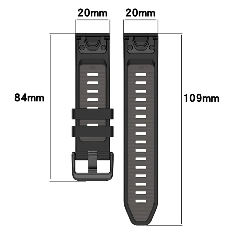 Correa de 20 mm para Garmin Fenix 8 43 mm / Descent MK3 / MK3i / epix Pro (Gen 2) 42 mm Correa de reloj de silicona universal - Negro+Gris