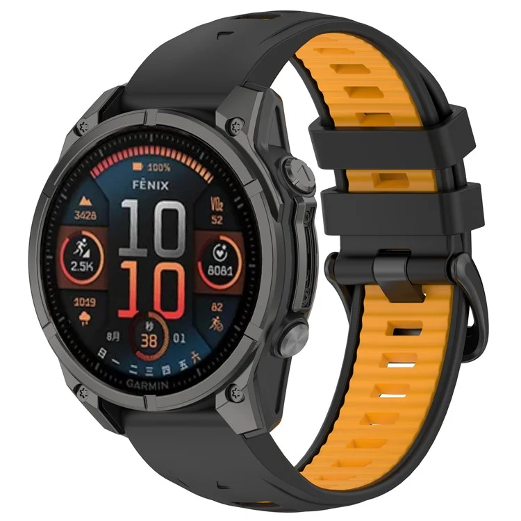 20mm Strap for Garmin Fenix 8 43mm / Descent MK3 / MK3i / epix Pro (Gen 2) 42mm Universal Silicone Watch Band - Black+Orange