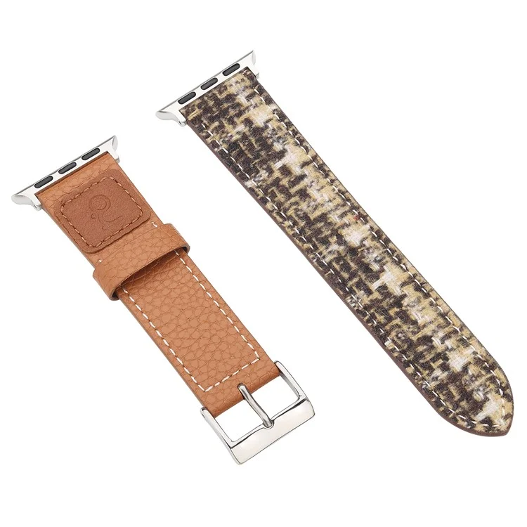 Wool + Leather Strap for Apple Watch Series 10 46mm / Ultra 2  /  Ultra 49mm  /  9 8 7 45mm  /  SE (2023) SE (2022) SE 6 5 4 44mm  /  3 2 1 42mm - Brown+Coffee