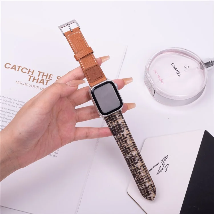 Wool + Leather Strap for Apple Watch Series 10 46mm / Ultra 2  /  Ultra 49mm  /  9 8 7 45mm  /  SE (2023) SE (2022) SE 6 5 4 44mm  /  3 2 1 42mm - Brown+Coffee