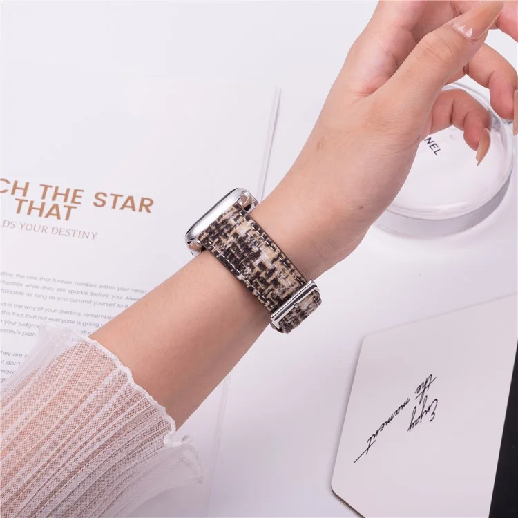 Wool + Leather Strap for Apple Watch Series 10 46mm / Ultra 2  /  Ultra 49mm  /  9 8 7 45mm  /  SE (2023) SE (2022) SE 6 5 4 44mm  /  3 2 1 42mm - Brown+Coffee