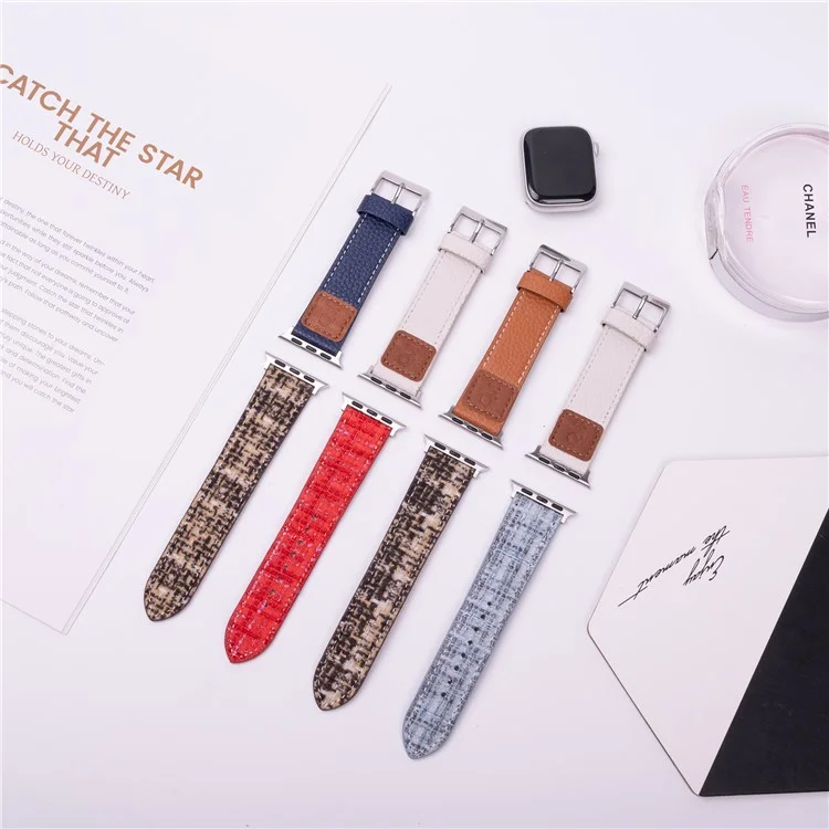 Wool + Leather Strap for Apple Watch Series 10 46mm / Ultra 2  /  Ultra 49mm  /  9 8 7 45mm  /  SE (2023) SE (2022) SE 6 5 4 44mm  /  3 2 1 42mm - Brown+Coffee