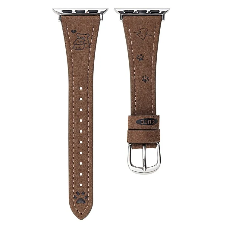 Dog Pattern Leather Strap for Apple Watch Series 10 Ultra 9 8 7 SE 6 5 4 3 2 1 46mm 49mm 45mm 44mm 42mm - Dark Brown