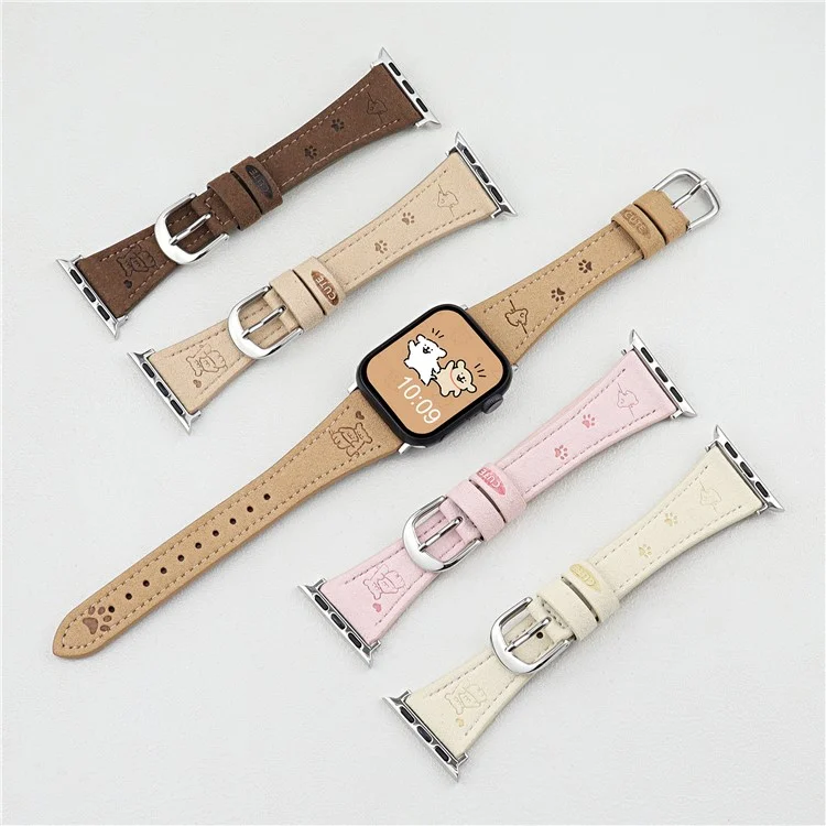 Dog Pattern Leather Strap for Apple Watch Series 10 Ultra 9 8 7 SE 6 5 4 3 2 1 46mm 49mm 45mm 44mm 42mm - Dark Brown