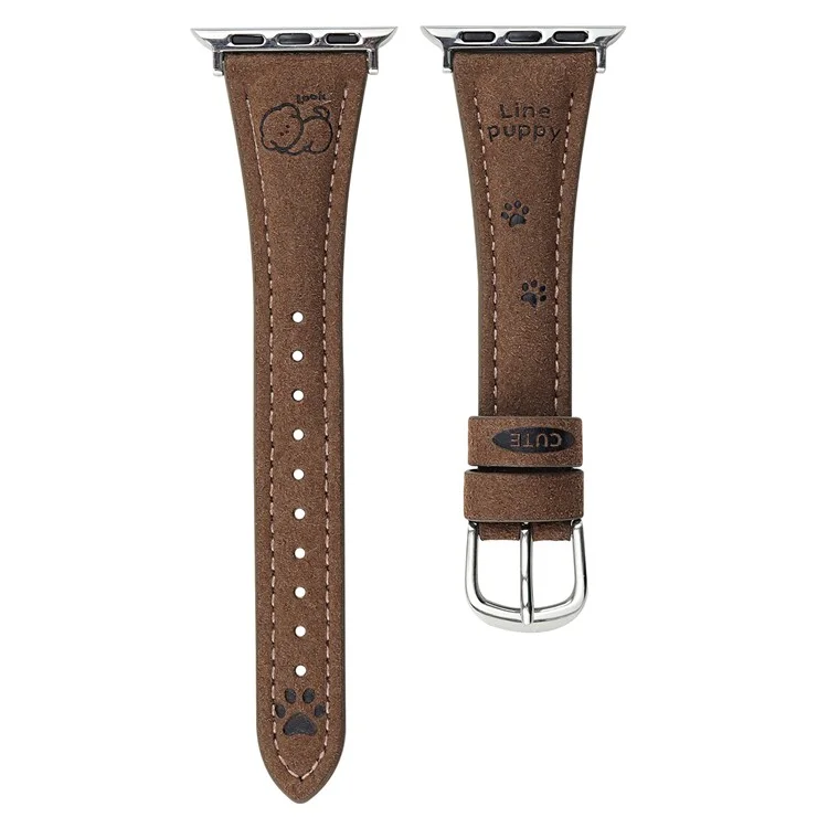 Cartoon Dog Leather Strap for Apple Watch Series 10 42mm  /  9 8 7 41mm  /  SE (2023) SE (2022) SE 6 5 4 40mm  /  3 2 1 38mm - Dark Brown