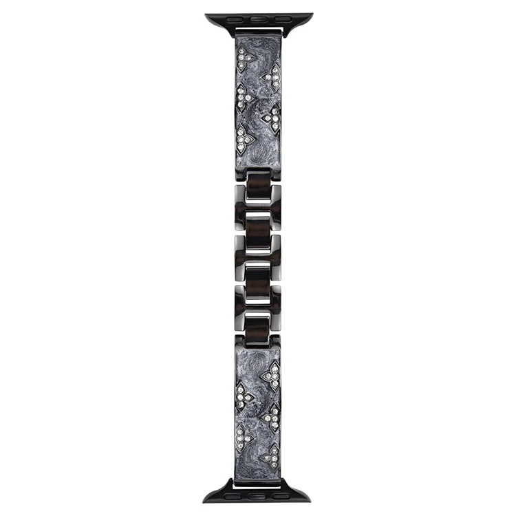 Rhinestone Leaves Metal Strap for Apple Watch 10 46mm / Ultra 2 / Ultra 49mm  /  9 8 7 45mm / SE (2023) SE (2022) SE 6 5 4 44mm / 3 2 1 42mm - Black