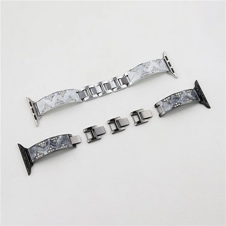 Rhinestone Leaves Metal Strap for Apple Watch Series 10 42mm  /  9 8 7 41mm  /  SE (2023) SE (2022) SE 6 5 4 40mm  /  3 2 1 38mm - Black