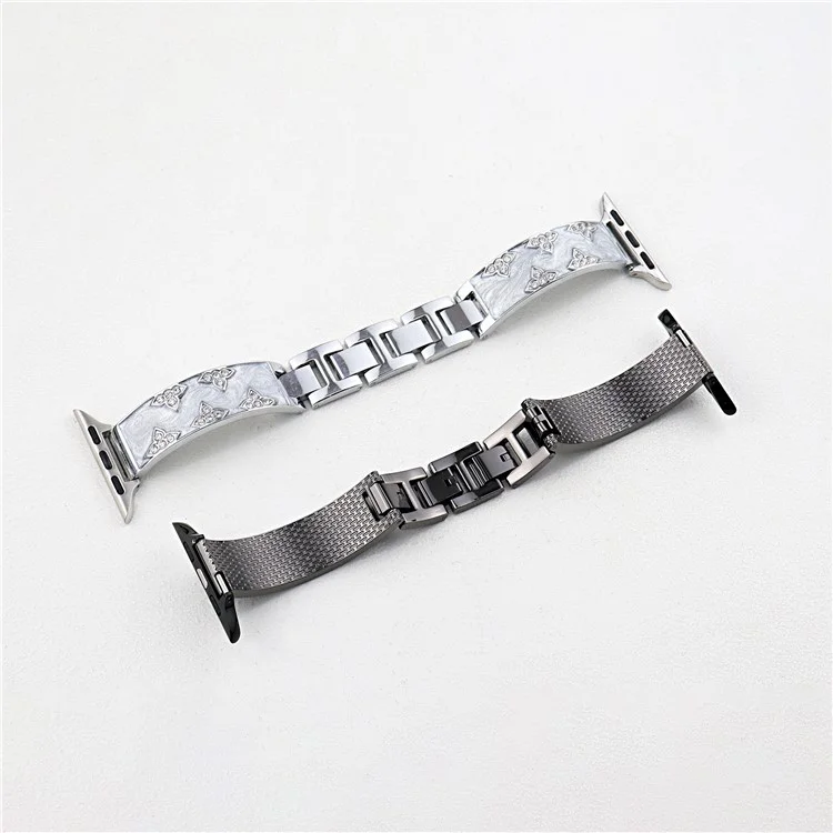 Rhinestone Leaves Metal Strap for Apple Watch Series 10 42mm  /  9 8 7 41mm  /  SE (2023) SE (2022) SE 6 5 4 40mm  /  3 2 1 38mm - Black