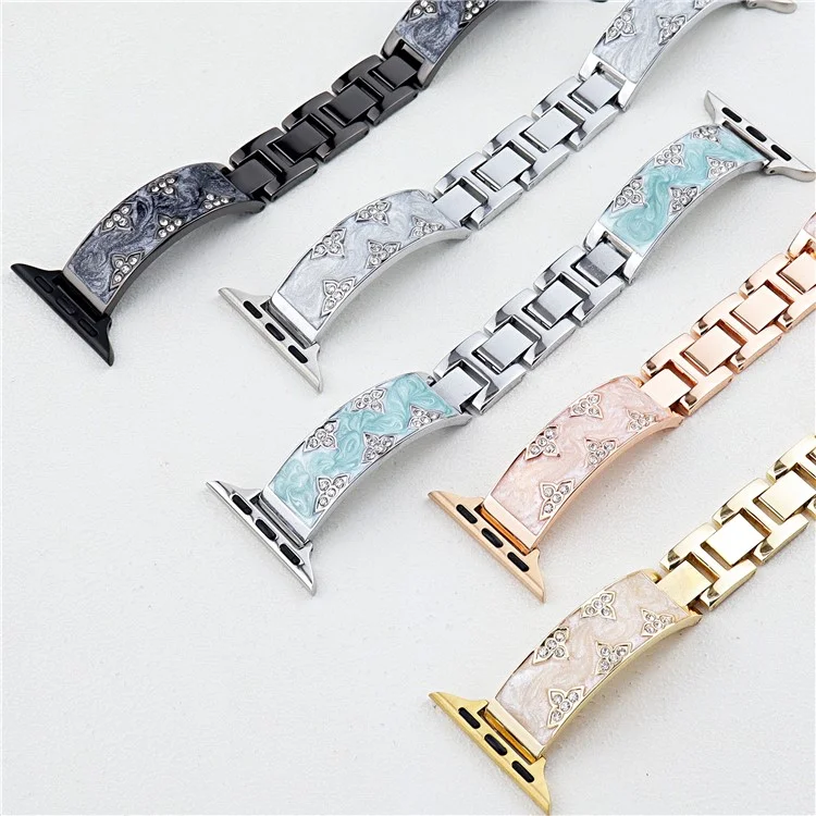 Rhinestone Leaves Metal Strap for Apple Watch Series 10 42mm  /  9 8 7 41mm  /  SE (2023) SE (2022) SE 6 5 4 40mm  /  3 2 1 38mm - Black