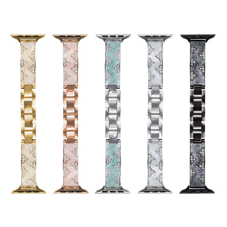 Rhinestone Leaves Metal Strap for Apple Watch Series 10 42mm  /  9 8 7 41mm  /  SE (2023) SE (2022) SE 6 5 4 40mm  /  3 2 1 38mm - Black